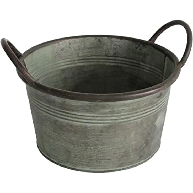 colourliving Pflanztopf Pflanzgefäß Zinktopf Serie Old Green oval oder rund Blumentopf Metall Übertopf (rund, 24x12,5 cm)
