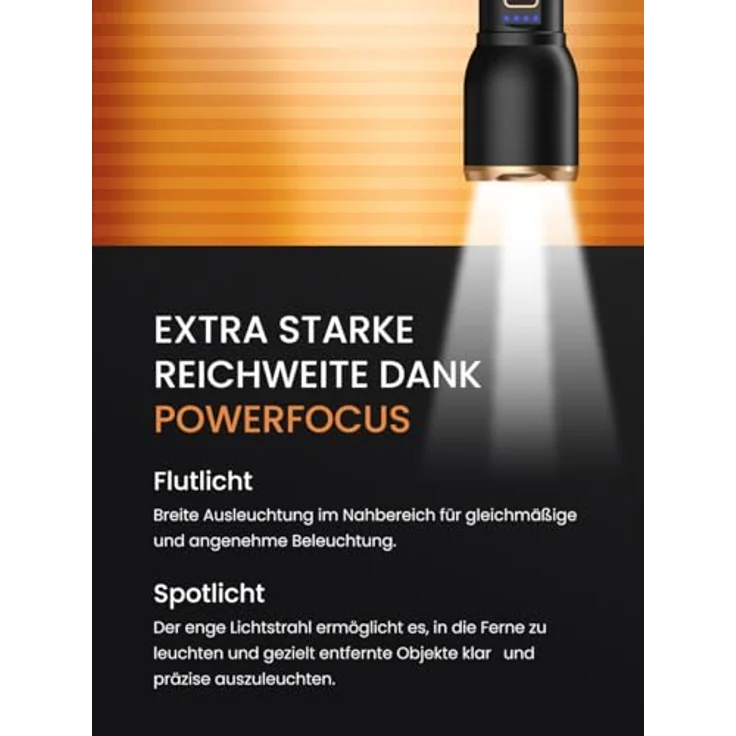 Duracell DF3000R Pro LED Taschenlampe – 3000 Lumen, fokussierbar, 160m Leuchtweite, USB-C wiederaufladbar, 21700 Li-Ion Akku, spritzwassergeschützt, inklusive Geschenkbox – Bild 3