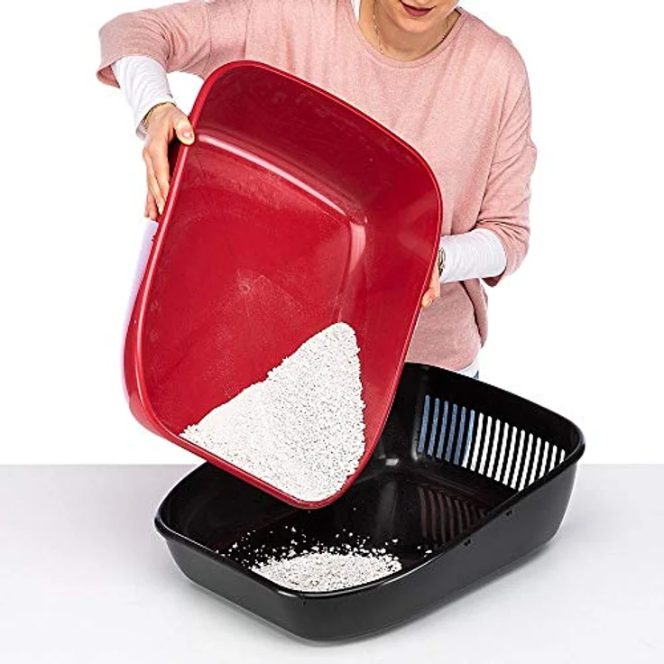 Ferplast Katzentoilette mit Deckel, Sieb-System MAGIX, stabiler Kunststoff, tiefer Boden, abgedunkelte Schwingtür, Bordeaux – Bild 5