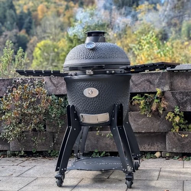 BBQ-Toro Kamado Grill "Yoru" Ø 62 cm, Holzkohlegrill Keramikgrill mit Thermometer, Rädern, matt schwarz – Bild 2