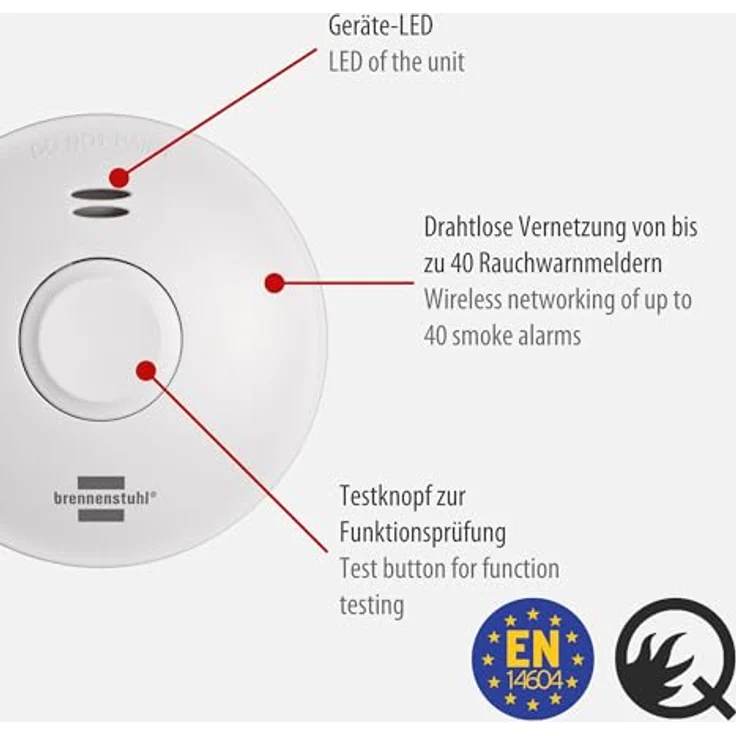Brennenstuhl Funk-Rauchwarnmelder RM L 3101 4er Set/Vernetzbare Rauchmelder mit 10 Jahres Batterie (vernetzbar mit bis zu 40 Rauchmeldern, inkl. Befestigungsmaterial, geprüft nach DIN EN 14604) – Bild 2
