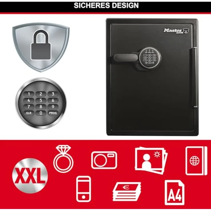 MASTER LOCK Tresor [Feuer- und Wasserfest] [56,5 L] [elektronische Kombination] LFW205FYC Für Ausweise, A4-Dokumente, Laptop – Bild 5
