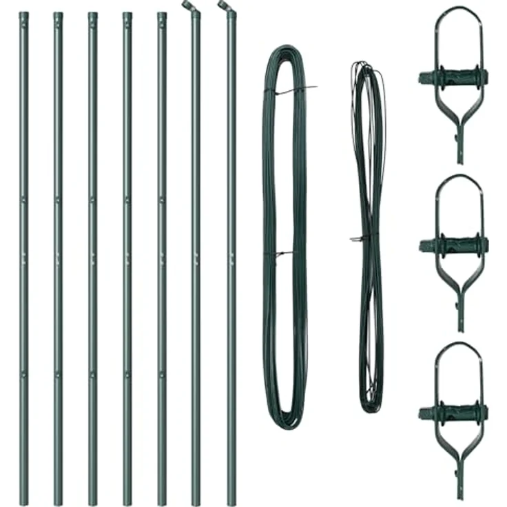 vidaXL Zaunpfosten Set 7 Stück, grüner verzinkter Stahl Ø32 mm, 210 cm hoch, wetterbeständig und rostfrei – Bild 1