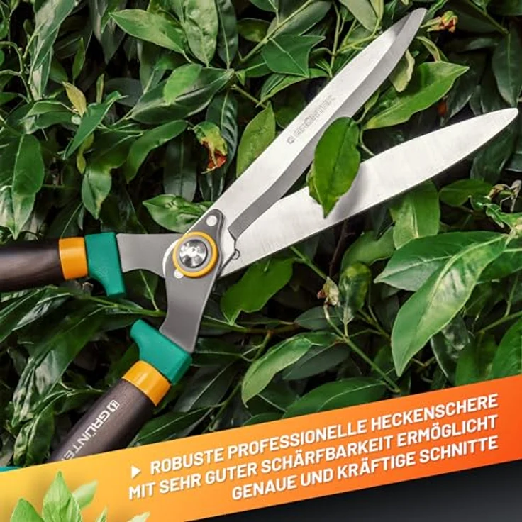 GRÜNTEK Heckenschere Panther 540 mm, Gartenschere und Strauchschere, Stahlklingen, Wellenschliff, Eschenholzgriffe, Profi Gartenheckenschere – Bild 3