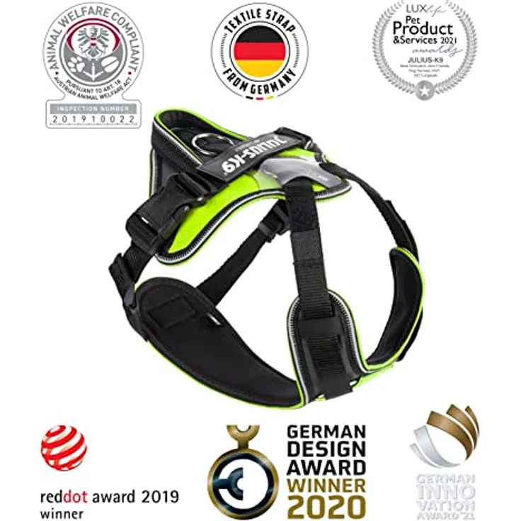 Julius-K9 Idc Hondentuig Longwalk Neon Geel / Grijs Hundegeschirr + Leine – Bild 3