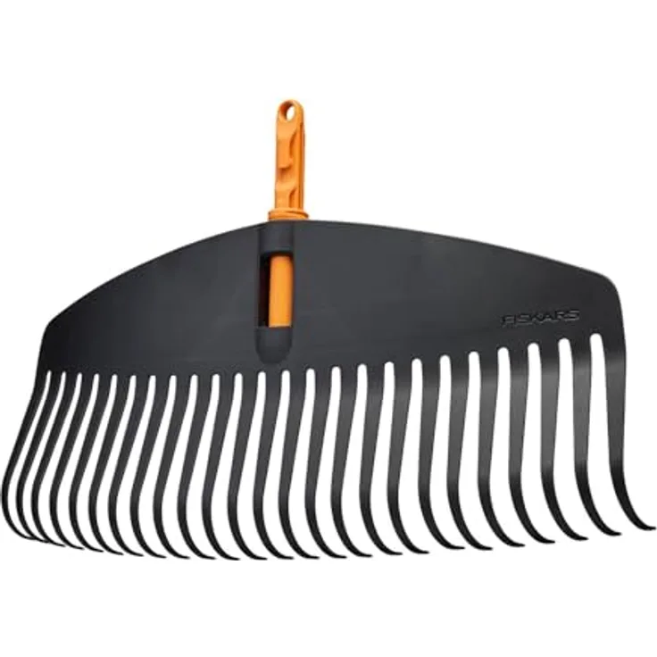 Fiskars OneClick Laubrechen L, Fächerbesen-Aufsatz für große Rasenflächen, 51 cm, Schwarz/Orange, einfaches OneClick-System, flexibles und robustes Design