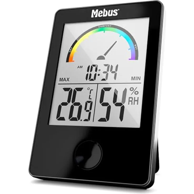 Mebus 40929 Thermo-Hygrometer, digitales Innenthermo- und Hygrometer mit Komfortanzeige, schwarz