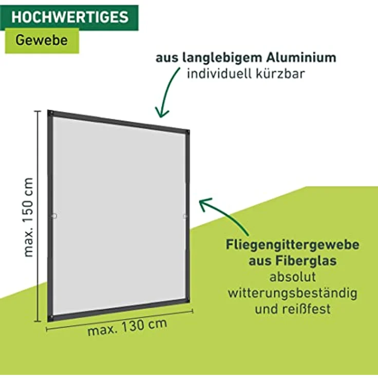 Windhager Insektenschutz teleskopierbares Fliegengitterfenster Flexi Fit, Spannrahmen-Fenster, Teleskopfenster ohne Sägen, Selbstbausatz 130 x 150 cm, Anthrazit, 04306 – Bild 3