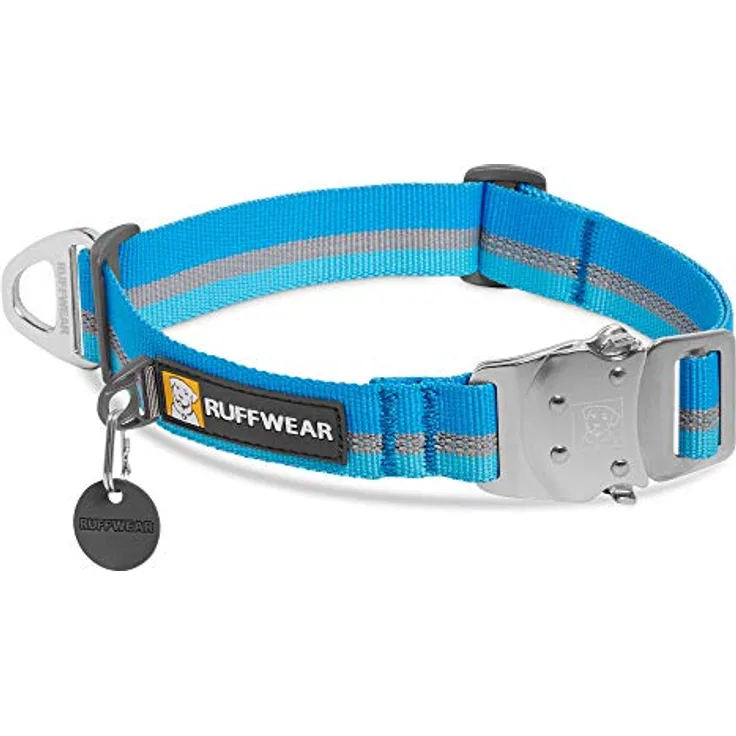 RUFFWEAR Top Rope Hundehalsband, Reflektierendes Halsband mit Metallschnalle für den Täglichen Gebrauch, Dämmerungsblau, 28–36 cm