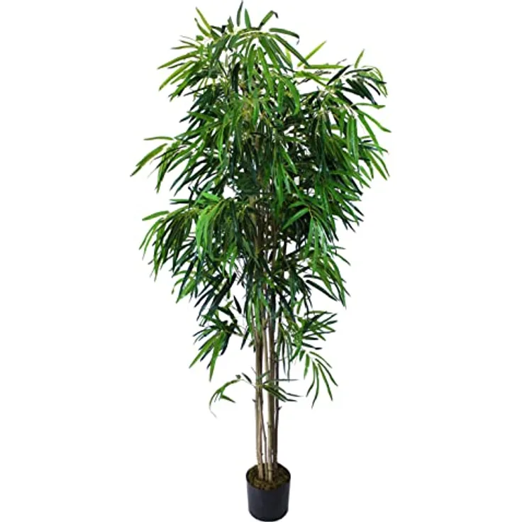 Arnusa Großer künstlicher Bambus 190 cm Deluxe Kunstpflanze mit Naturbambusstämmen, künstliche Pflanze Sichtschutz Raumtrenner in realistischer Bambusimitation