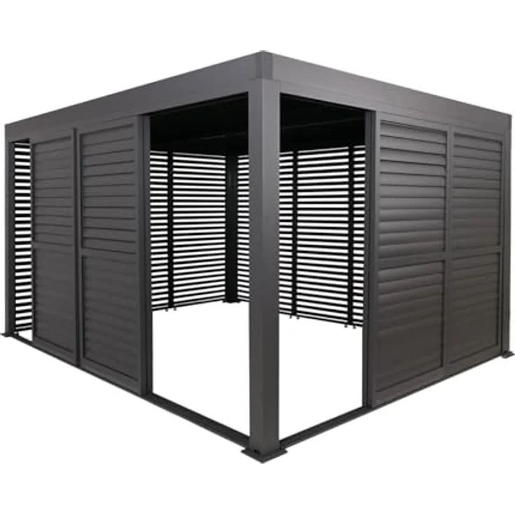 PROREGAL® Pavillonseitenteil 4er-Set Aluminium Paneele/Schiebetür, anthrazit, sturmfest bis 100 km/h, für Pergola 369x204 cm – Bild 6