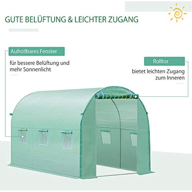Outsunny Polyethylenfolie 3x2x2m, Ersatzfolie für Folientunnel mit 6 aufrollbaren Fenstern, grün – Bild 3