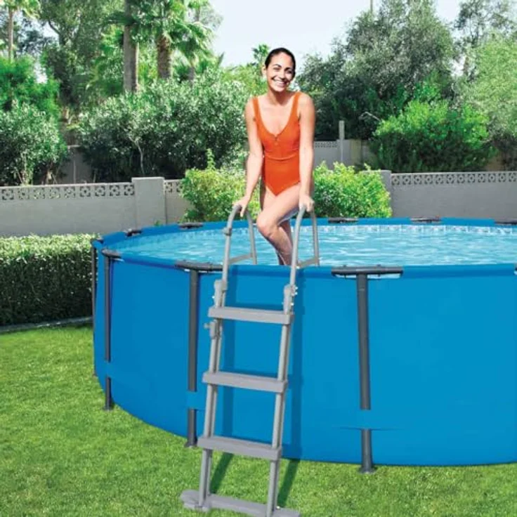 vidaXL Poolleiter Bestway Poolleiter 4 Stufen Flowclear 122 cm 58331 Kindersicher, Grau, Korrosionsbeständiger Metallrahmen, Maximale Tragfähigkeit 150 kg, für Poolhöhe bis 122 cm, 2 x 4 rutschsichere Sprossen, Bestway Artikelnummer 58331 – Bild 6