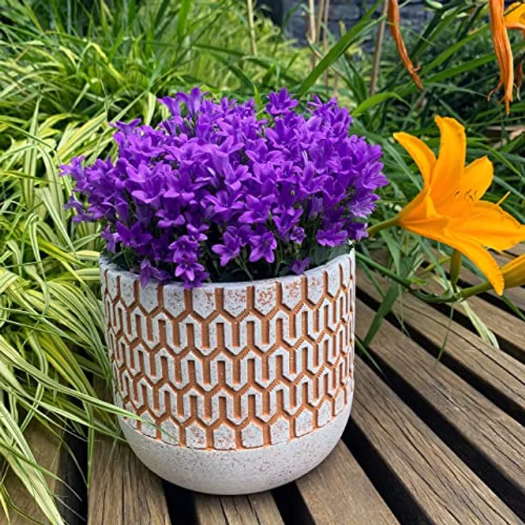 K&L Wall Art Beton Übertopf Geometrischer Blumentopf Retro Garten Deko Kräuter Küche Sukkulenten Kaktus Fensterbank Topf (Ø 15cm, Orange)