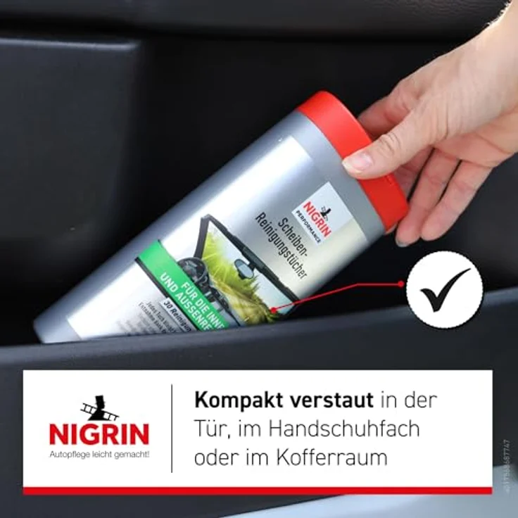 NIGRIN Performance Autoscheiben-Reinigungstücher, 30 Stück Spender-Box, streifenfrei und blendfrei für Innen- und Außenreinigung – Bild 3