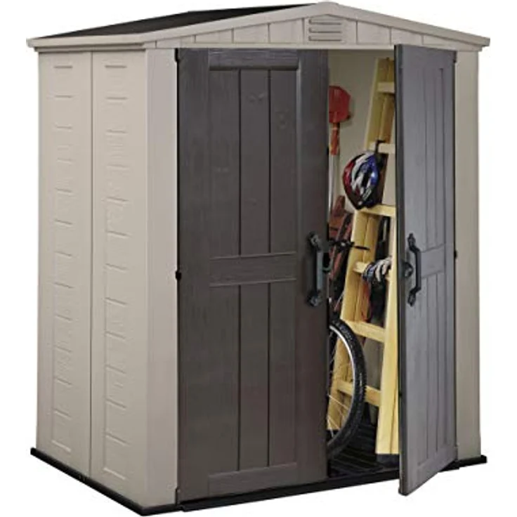 Keter Gerätehaus Factor 6x3, Beige, 3.1m³ Rauminhalt, Außenmaße (B/T/H):178 x 113.5 x 208 cm, wetterfest, wasserdicht, UV-beständig, Outdoor – Bild 2