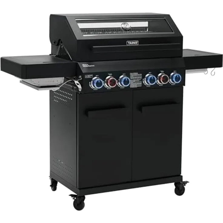 TAINO PLATINUM YAMARA DARK 4+2 Gasgrill Stahl 4 Brenner Keramik Sear-Burner Keramik Backburner Piezo-Zündung Grillrost Gusseisen