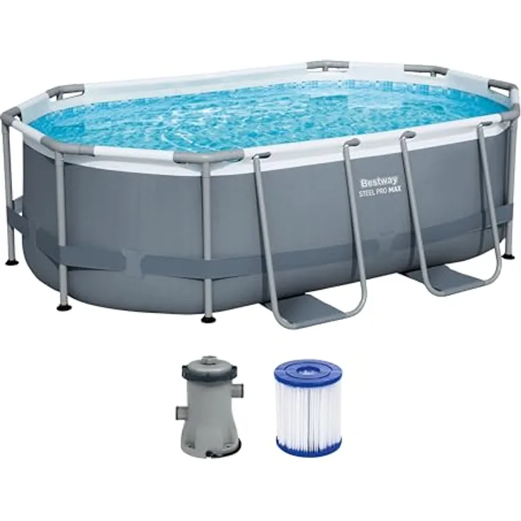 Bestway Steel Pro Max Oval Pool 305 x 200 x 84 cm, dunkelgrau, inkl. Kartuschenfilter 1.249 l/h