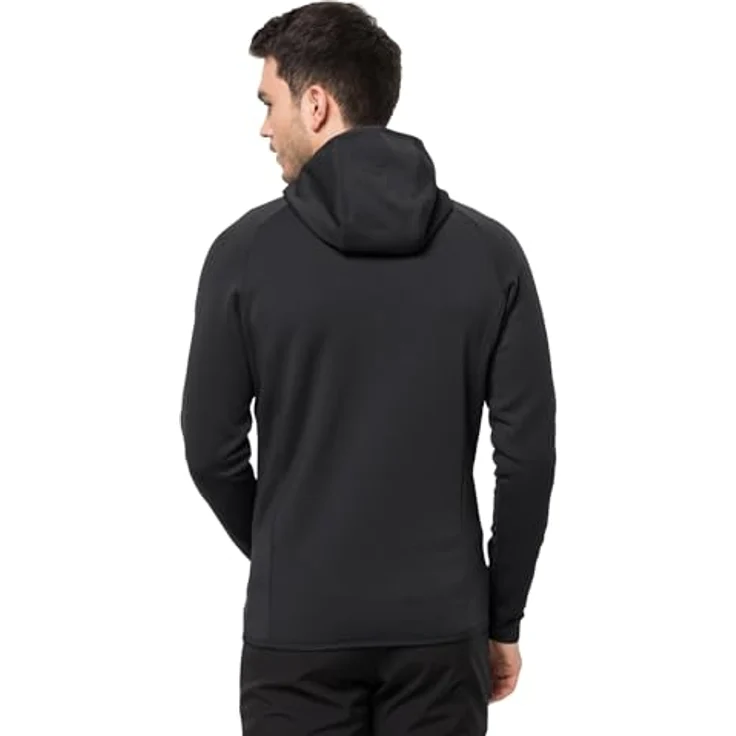 Jack Wolfskin Baiselberg Hooded Fleecejacke, superelastisches Power Stretch Material, Kapuze, Schwarz, Größe L – Bild 3