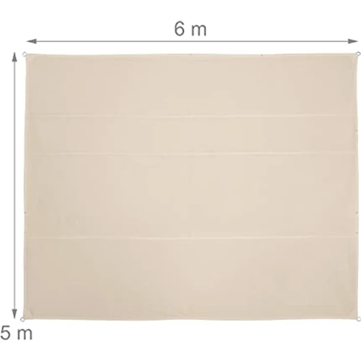 Relaxdays Sonnensegel rechteckig, BxT: 5 x 6 m, wasserabweisend, UV-beständig, beige, mit Spannseilen für Terrasse und Balkon – Bild 4