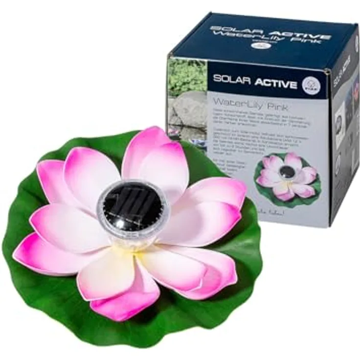 FIAP SOLAR ACTIVE WaterLily WHITE, schwimmende Seerose mit Solarbeleuchtung und LED, farbwechselnd, inklusive Akkubatterie, Teichbeleuchtung für Gartenteich und Pool, Ø 280 x 80 mm