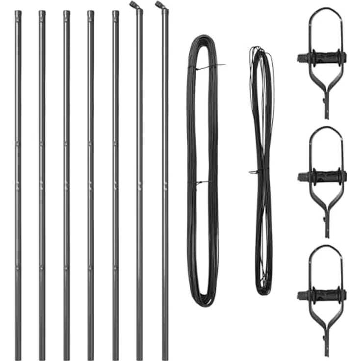 vidaXL Zaunpfosten Set, 7 Stück aus galvanisiertem Stahl, grau, Ø32 mm, 210 cm, wetterfest, für Außenprojekte – Bild 1
