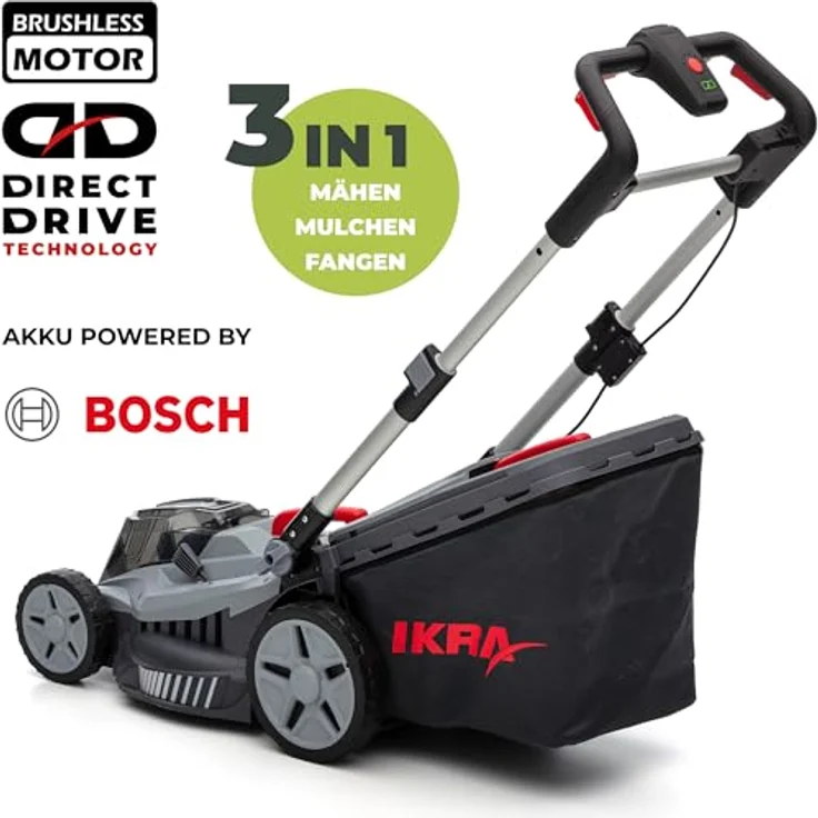 IKRA Bosch 36V Akku 3in1 Rasenmäher Mulchmäher IB-LM 43, Rasenflächen bis 600m², Schnittbreite 43cm, Schnitthöhe 30-75mm – Bild 2
