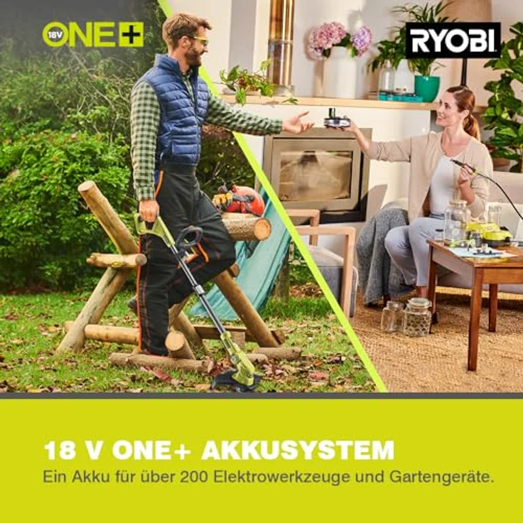 Ryobi Akku-Rasentrimmer 'RLT183220S' mit Akku und Ladegerät, 20 Minuten Akkulaufzeit, Teleskopstil, 3-fache Schnittwinkelverstellung, schwarz – Bild 6