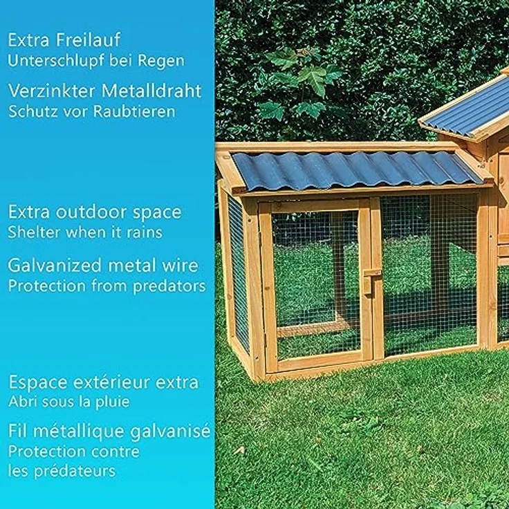 NYVI Hasenstall Picasso mit Auslauf - XXL Kleintierstall mit Gehege - PVC Dach - Winterfest & Wetterfest für Draußen - Einfache Montage, Langlebig - Outdoor Kaninchenstall 203x85x53cm Natur – Bild 3
