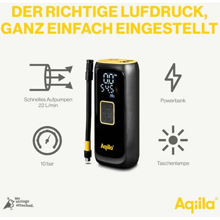 Aqiila Airbird C4, Tragbare Luftpumpe und Hochleistungskompressor mit 4000mAh Akku, LED Licht, intelligentem Drucksensor und schneller Installation, Schwarz – Bild 3