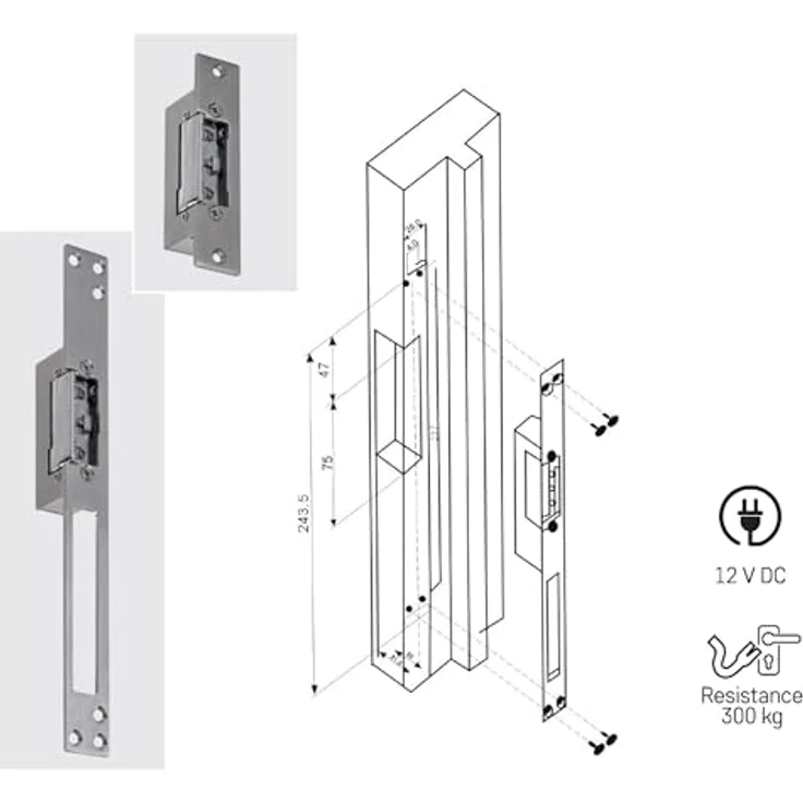 EMOS elektrischer Türöffner mit Drehmomentstift, 12 V / 0,5 A, kompatibel mit EMOS GoSmart Gegensprechanlagen, 2 Lagen offen/geschlossen, 250 x 25 x 32 mm – Bild 3