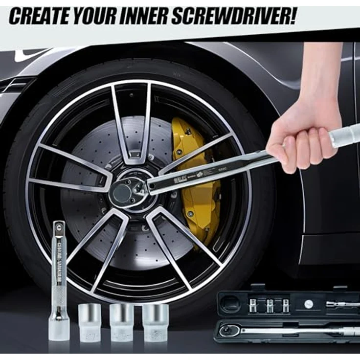 CCLIFE Drehmomentschlüssel Auto Set im Koffer 1/2 Zoll 17mm 19mm 21mm Nüsse, präzise Kontrolle und umfangreiches Zubehör – Bild 2