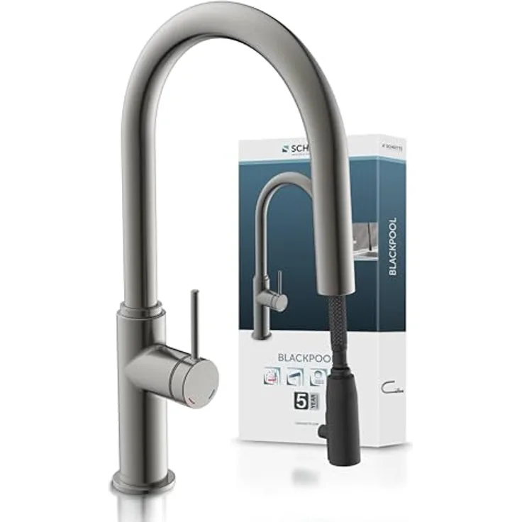 Schütte Spültischarmatur BLACKPOOL, energiesparend, Cold-Start-Funktion, 360° schwenkbar, ausziehbarer Schlauch 150 cm