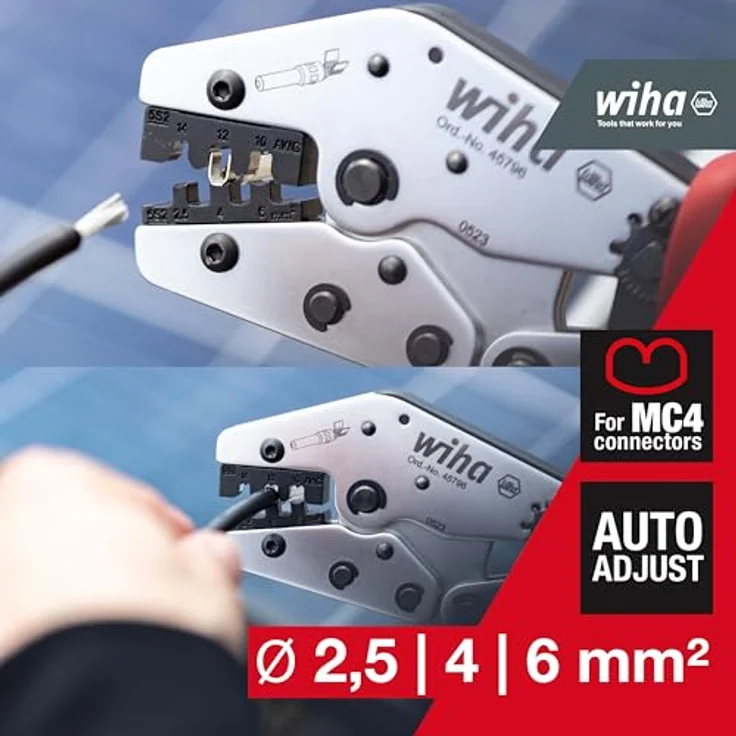 Wiha Crimpzange Elektriker (45796), Photovoltaik Crimpwerkzeug, Solar Zange, 2,5/4 / 6 mm² - Schwarz – Bild 2