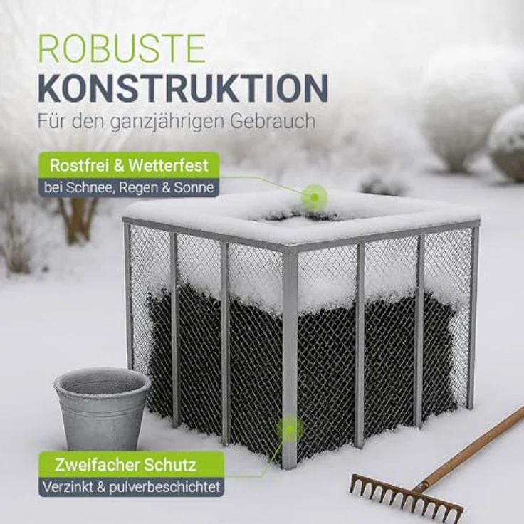 Juskys Metall Komposter 450 L, verzinkter und pulverbeschichteter Stahl mit optimaler Belüftung durch Gitterrahmen, wetterfest – Silber – Bild 4