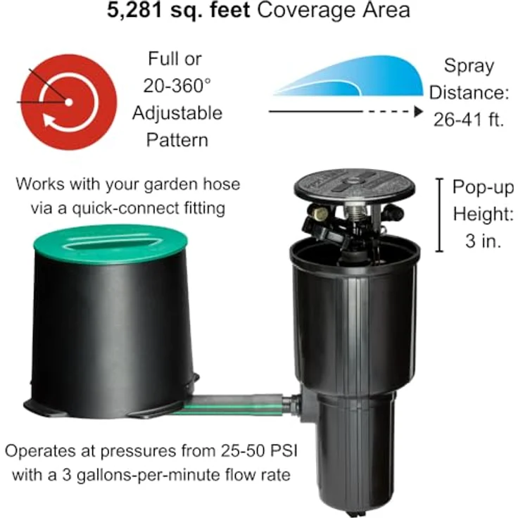 Rain Bird Bodenregner mit Click-N-Go Schlauchanschluss Sprinkler-Kit, im Boden In-Ground Impact Sprinkler Kit schwarz – Bild 3