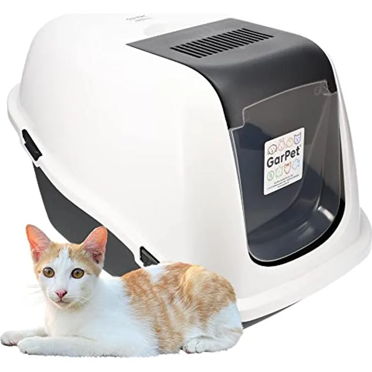 GarPet Katzenklo mit Deckel Aktivkohlefilter - Haube kippbar - extrahohe Unterschale große XXL Katzentoilette 60 Katzen WC Hauben Toilette