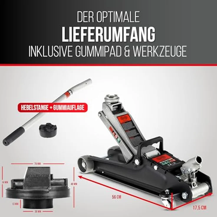HEYNER® Hydraulik‑Rangierwagenheber Set 2,25 t, mit Mercedes Gummiauflage, 45 mm Gummiteller, pulverbeschichteter Stahl, leicht rangierbar – Bild 3