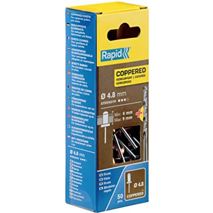 Rapid Blindnieten für Kupfer Ø 4,8mm, 6-9mm Klemmbereich, 50 Stk. Verkupferte Nieten, Set Inkl Bohrer, für blindnietzangen – Bild 2