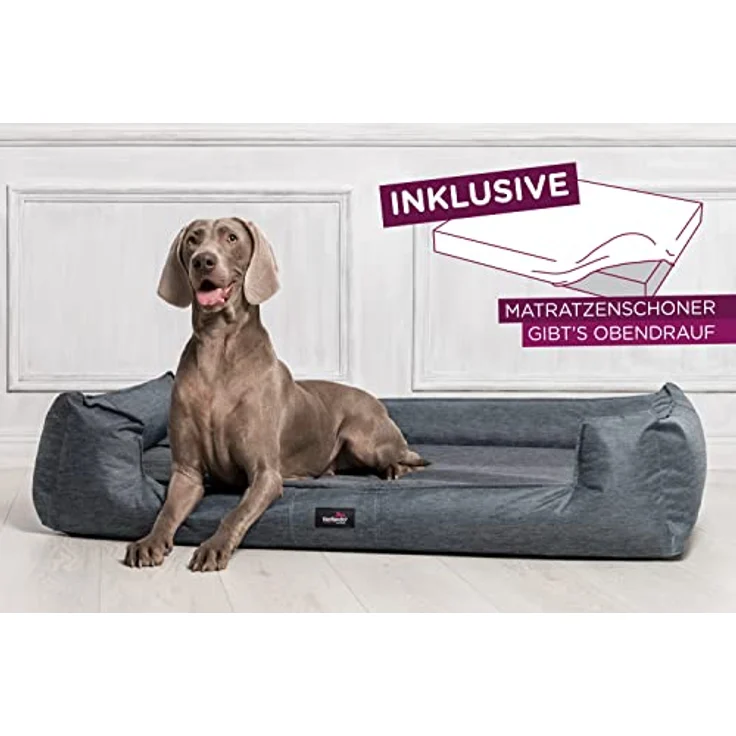 tierlando® Orthopädisches Hundebett Goofy Polyester | ~ inkl. Matratzenschoner ~ (G4 | 110 x 90 cm, L99 Dunkelgrau Leinen) – Bild 1