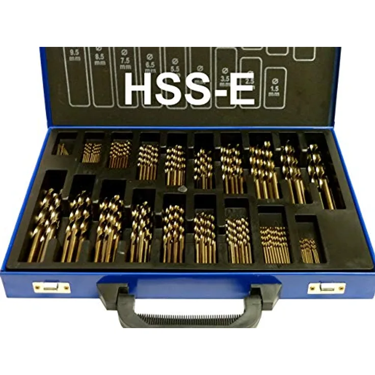 PeTools 170tlg. Edelstahl-Bohrer HSS-E (1-10mm) Kobalt Cobalt (Co5) Spiral-Bohrer VA mit Kreuzanschliff, Metallbohrer, Stahlbohrer in Industrie-Qualität