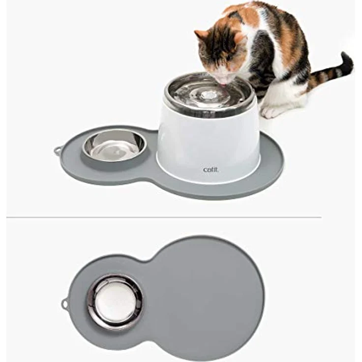 Catit Napfunterlage Silikonmatte Erdnuss grau, weiche Unterlegmatte mit Rand, schnurrhaarfreundlich und integrierter Schlaufe, 46 x 29 cm – Bild 2