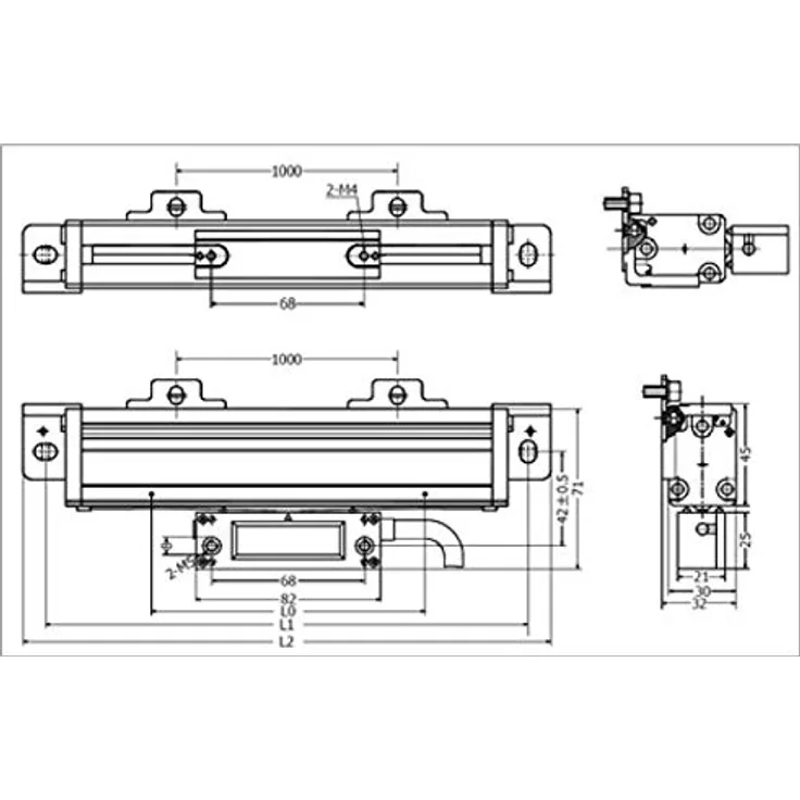 ELMAG Glasmeßstab Mod. KA 600-2200 für digitale Positionsanzeige SINO, IP53, Verfahrweg 2200mm, Einbaulänge 2370mm
