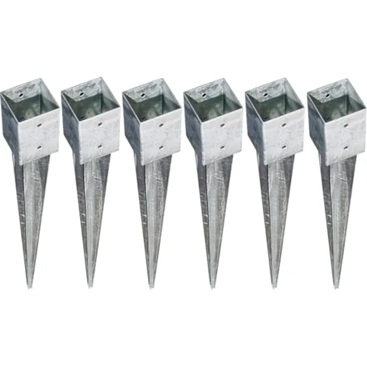 6x Bodenhülse Einschlagbodenhülse 7x7 cm Einschlaghülse Pfostenträger verzinkt