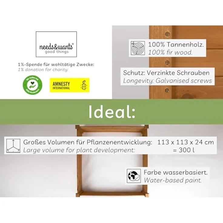 needs&wants® Große Hochbeet-Umrandung aus Holz für Garten Terrasse, Pflanzbeet Bausatz XL quadratisch, Blumenbeet Kräuterbeet Beetumrandung niedrig deko, 120 x 120 x 26,5 cm, dunkel-braun – Bild 2