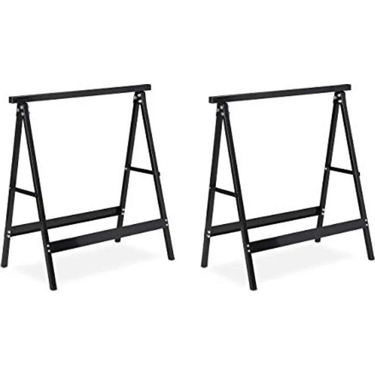 Relaxdays - Klappbock, 2er Set, Belastung bis 100 kg, stabiler Gerüstbock, Arbeitshöhe 75 cm, platzsparend, Stahl, schwarz – Bild 2