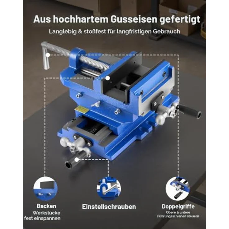 VEVOR Maschinenschraubstock, 15,24 cm Backenbreite, 2-Wege-XY-Achsen-Kreuzschraubstock mit 14,478 cm Backenöffnung, rutschfest und präzise für Holzbearbeitungs-Bohr-CNC-Fräsmaschine – Bild 3