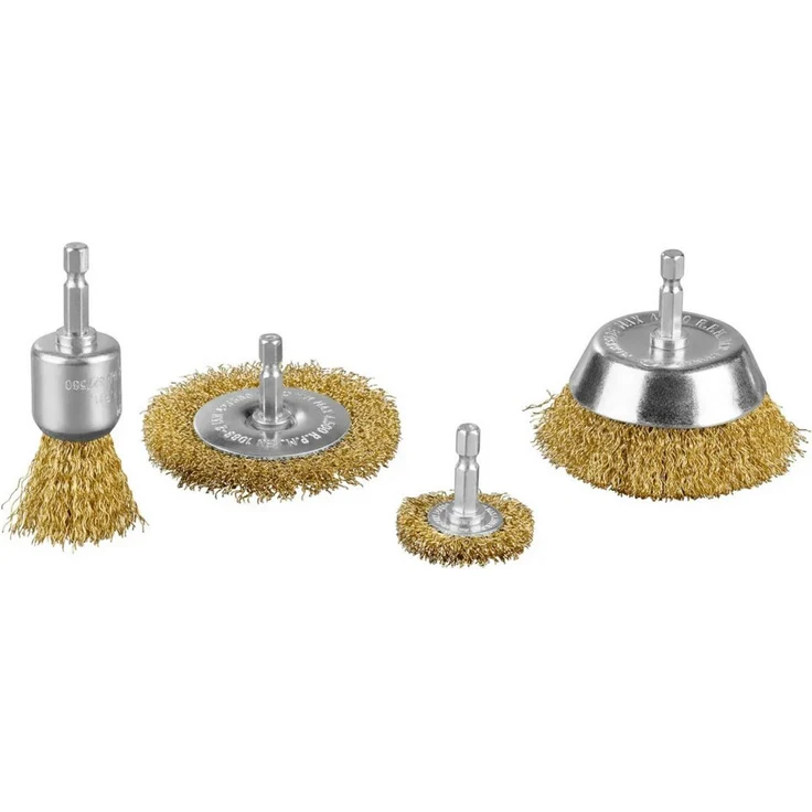 Parkside PBZS 5 A1 Messing-Drahtbürsten-Set, 4-teiliges Bohrmaschinenzubehör (Rundschaft, Ø 6 mm) für schonendes Reinigen, max. 4500 U/min