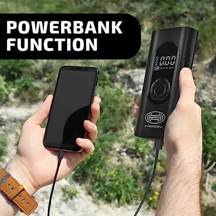 HEYNER® Akkukompressor, elektrische Fahrradpumpe, 6000 mAh Powerbank und Notbeleuchtung, 10 bar 12 V – Bild 4