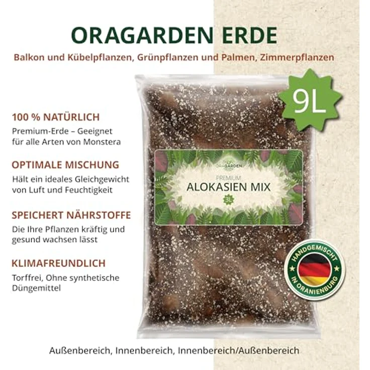 OraGarden Alokasien Alocasia Erde für Zimmerpflanzen - Premium Qualität (9L) – Bild 4